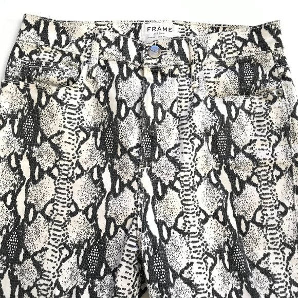 Frame Ali High Rise Skinny Cigarette Jeans Womens 27 Black Cream Python - Picture 6 of 12